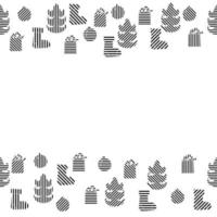 Christmas doodles horizontal border, silhouettes of holiday attributes of Christmas tree, gift, sock and Christmas ball vector