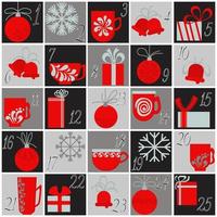 Advent calendar in red-gray colors, set of cards with festive christmas attributes vector