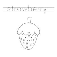 Trace and color cartoon strawberry. Worksheet for girls. vector