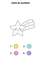 Color cute cartoon doughnut by numbers. Worksheet for kids. vector