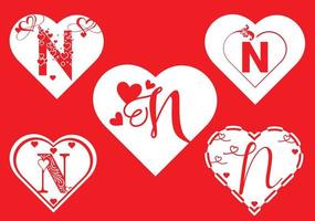 Logotipo de letra n con icono de amor, plantilla de diseño del día de San Valentín vector