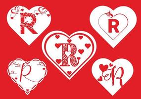 R letter logo with love icon, valentines day design template vector