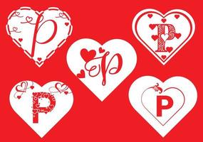 Logotipo de letra p con icono de amor, plantilla de diseño del día de San Valentín vector