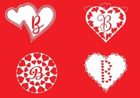 B letter logo with love icon, valentines day design template vector