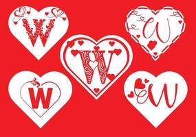 W letter logo with love icon, valentines day design template vector