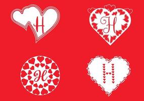 H letter logo with love icon, valentines day design template vector