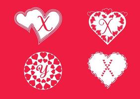 X letter logo with love icon, valentines day design template vector