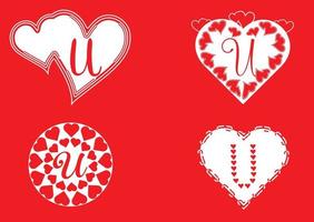 U letter logo with love icon, valentines day design template vector