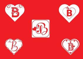 B letter logo with love icon, valentines day design template vector