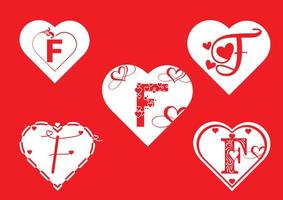 F letter logo with love icon, valentines day design template vector