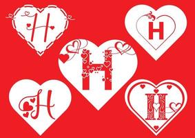 H letter logo with love icon, valentines day design template vector