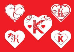 K letter logo with love icon, valentines day design template vector