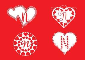 N letter logo with love icon, valentines day design template vector