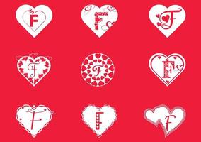 F letter logo with love icon, valentines day design template vector