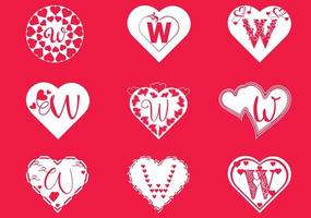 W letter logo with love icon, valentines day design template vector