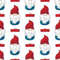 Christmas pattern with scandinavian gnomes in hand draw style vector