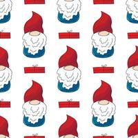 Christmas pattern with scandinavian gnomes in hand draw style vector