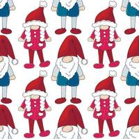 Christmas pattern with scandinavian gnomes in hand draw style vector
