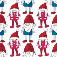 Christmas pattern with scandinavian gnomes in hand draw style vector