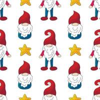Christmas pattern with scandinavian gnomes in hand draw style vector