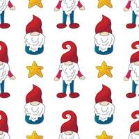 Christmas pattern with scandinavian gnomes in hand draw style vector