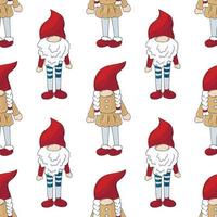 Christmas pattern with scandinavian gnomes in hand draw style vector