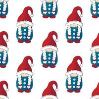 patrón navideño con gnomos escandinavos en estilo de dibujo a mano vector