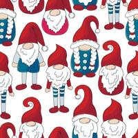 Christmas pattern with scandinavian gnomes in hand draw style vector