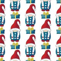 Christmas pattern with scandinavian gnomes in hand draw style vector