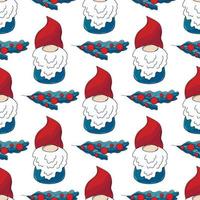 Christmas pattern with scandinavian gnomes in hand draw style vector