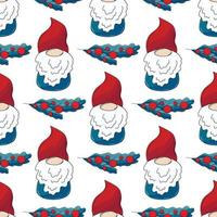 Christmas pattern with scandinavian gnomes in hand draw style vector