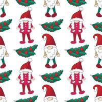 Christmas pattern with scandinavian gnomes in hand draw style vector