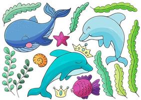 Set of illustrations on the marine theme vector