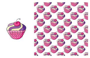 Cupcake, muffin. Set of element and seamless pattern vector