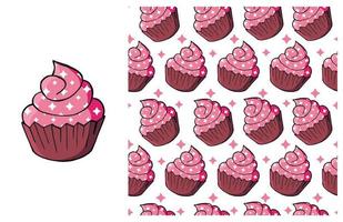 Cupcake, muffin. Set of element and seamless pattern vector