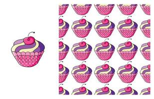 Cupcake, muffin. Set of element and seamless pattern vector