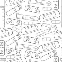 Monochrome medical seamless pattern. Coloring pages, black and white vector