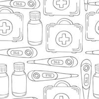 Monochrome medical seamless pattern. Coloring pages, black and white vector