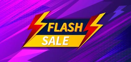 Plantilla de diseño de banner de venta flash oferta de compras sobre fondo azul y rosa. vector