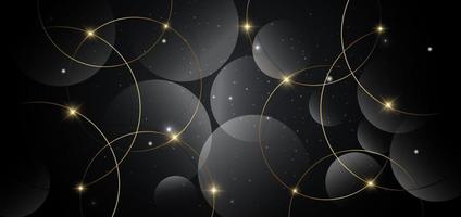 Abstract gold circles lines overlapping on dark background. vector