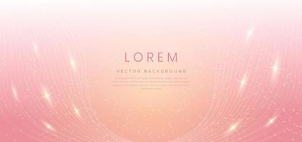 Abstract luxury pink gradient background with curve lines gradient golden glitter sparkling lights effect. vector