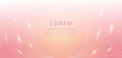 Abstract luxury pink gradient background with curve lines gradient golden glitter sparkling lights effect. vector