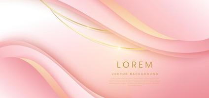 Abstract soft pink wave overlap with golden lines and light effect background. Luxury concept. vector