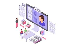 Online education isometric color vector illustration