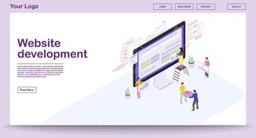 Website development webpage vector template with isometric illustration