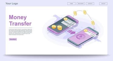 Global money transfer web page vector template with isometric il