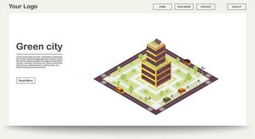 Green city webpage vector template with isometric illustration