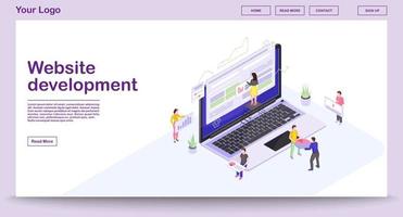 Website development webpage vector template with isometric illustration