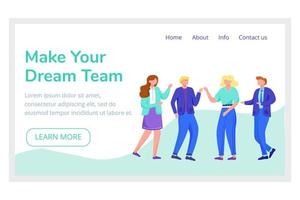 Make your dream team landing page vector template. Recruitment agency website interface idea with flat illustrations. Teambuilding homepage layout. Cooperation web banner, webpage cartoon concept