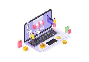 Online shopping isometric color vector illustration